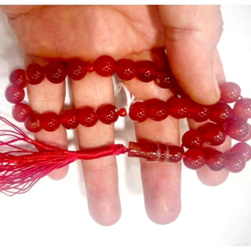 تسبیح عقیق سرخ اصل معدنی سی و سه دانه