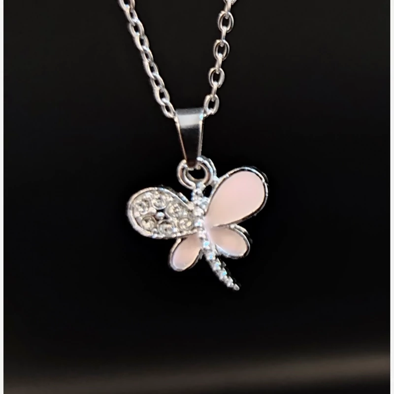 گردن آویز شاپرک صورتی جواهری