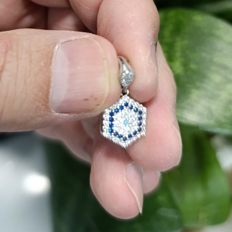 گردن آویز نقره جواهری چشم نظر پنتا (پس کرایه)