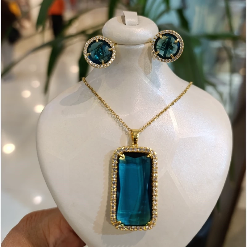 نیم ست جواهری فیروزه ای(پس کرایه)
